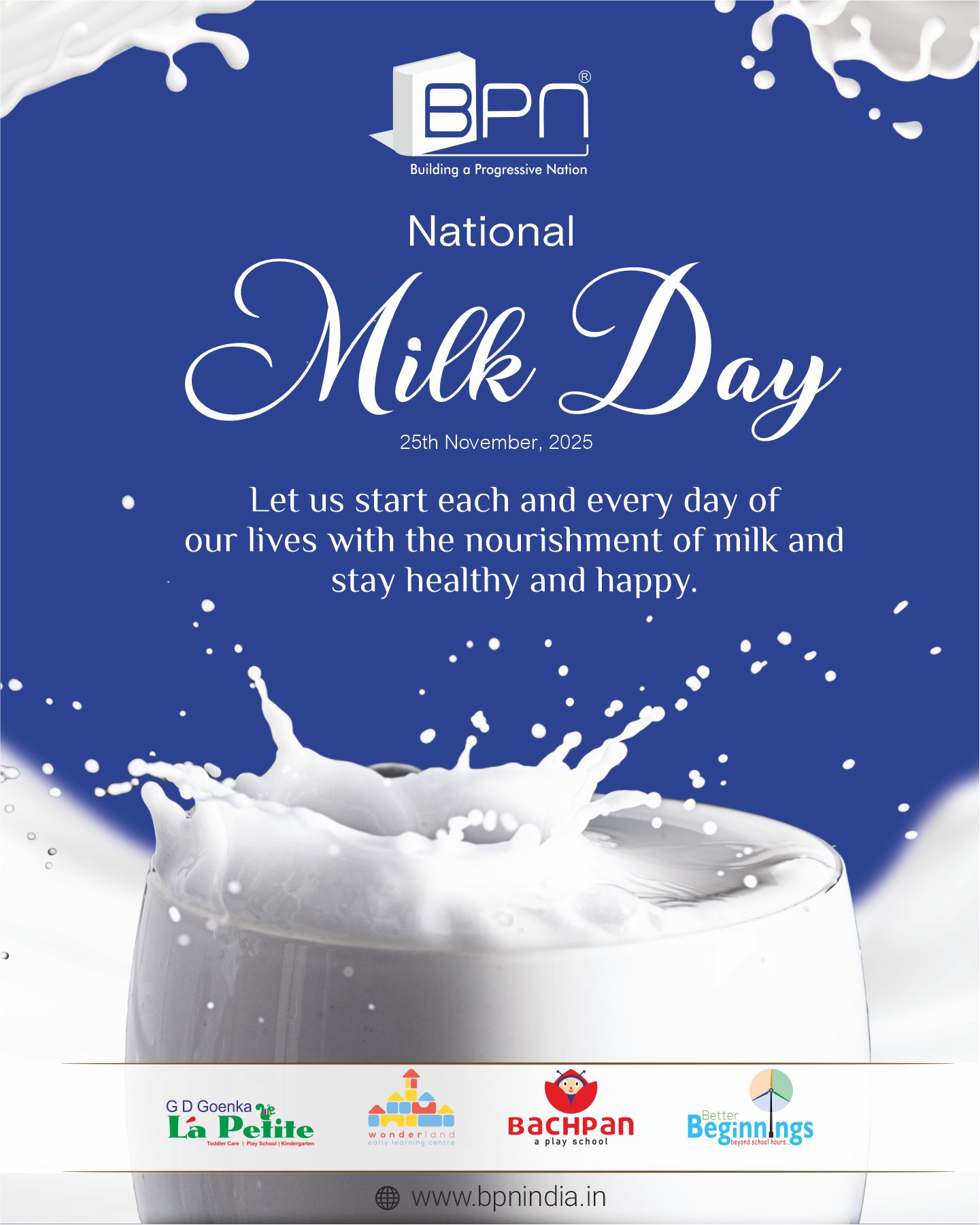 🥛✨ Here’s to the drink that builds strong bones and even stronger smiles! ✨🥛
On National Milk Day, let’s raise a glass to good health, growing minds, and the power of nutrition that keeps our little ones active and happy every day 🧡🐄

#NationalMilkDay #HealthyHabitsStartYoung #DrinkMilk #StrongBonesHappyHearts #NutritionMatters #LittleMilkySmiles #BPNIndia
