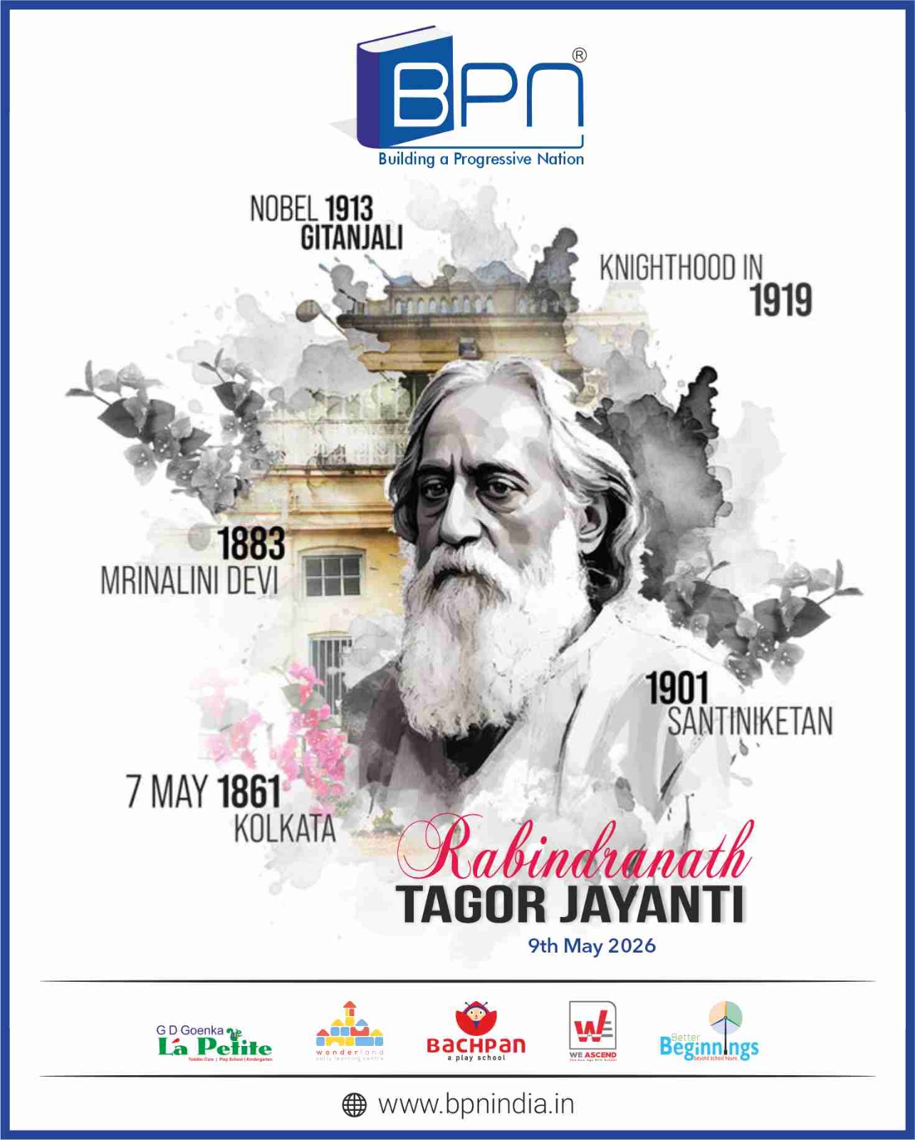 Celebrating the legacy of Rabindranath Tagore ✨
A visionary who taught us the beauty of creativity, freedom, and education through his words and wisdom. 🌿📖
Let’s inspire young minds to dream, create, and express—just like he did. 💫
#RabindranathTagoreJayanti #TagoreJayanti #BPNIndia #Inspiration #IndianIcons #EducationWithValues #CreativeMinds #PreschoolLearning #LegacyOfGreatness