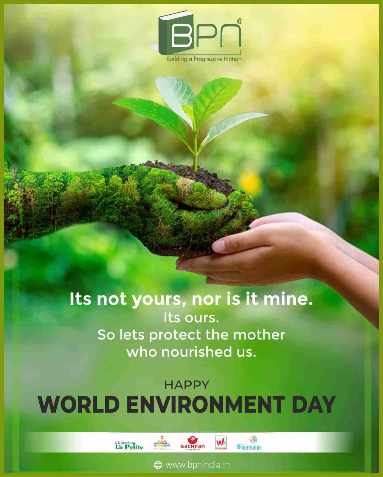 Let’s nurture nature today for a greener tomorrow 🌱💚
Every small step counts—plant a tree, save water, and teach the next generation to care for our planet.

This World Environment Day, let’s grow together towards a cleaner, healthier Earth 🌍✨

#WorldEnvironmentDay #GoGreen #SaveEarth #GreenFuture #EcoFriendly #PlantATree #Sustainability #NatureLovers #CleanEnvironment #BPNIndia