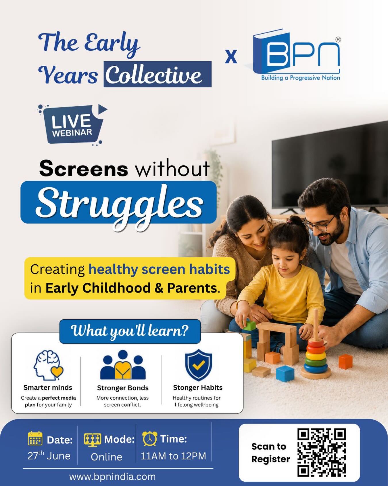 📱✨ Screens Without Struggles! 👨‍👩‍👧

In today’s digital world, screens are everywhere—but healthy habits can make all the difference. Join our LIVE webinar and discover practical ways to create a balanced screen environment for your child while strengthening family connections.

🧠 Build smarter screen habits
❤️ Foster stronger family bonds
🛡️ Create routines that support lifelong well-being

📅 27th June
💻 Online Webinar
⏰ 11:00 AM – 12:00 PM

Register now and take the first step toward mindful screen use for your family!

#ScreensWithoutStruggles #EarlyChildhoodEducation #PositiveParenting #ScreenTimeManagement #DigitalWellbeing