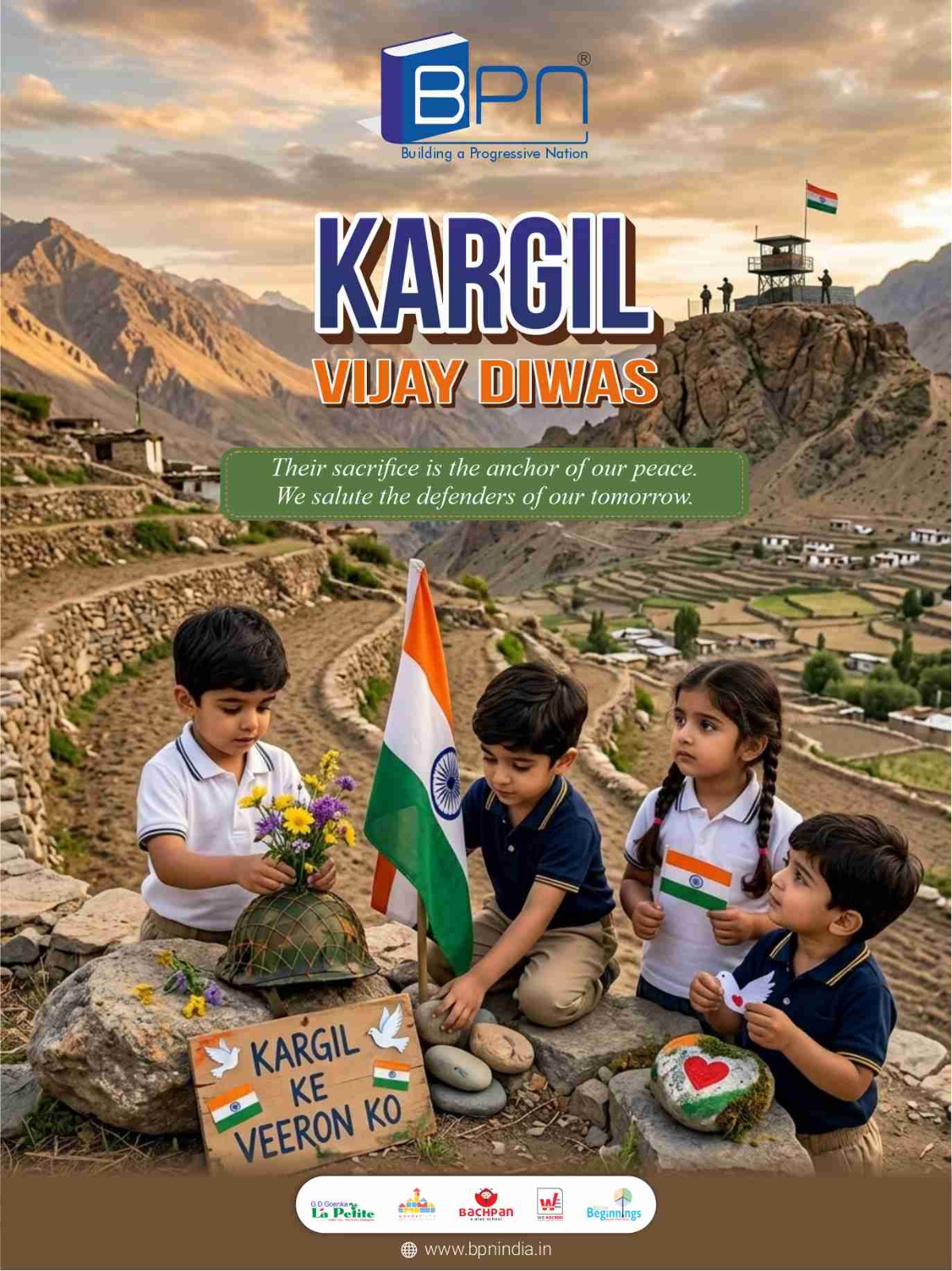 Kargil Vijay Diwas

Today, we honor the extraordinary courage, sacrifice, and unwavering spirit of the brave soldiers who defended our nation with unmatched valor during the Kargil War.

Their dedication reminds us that freedom comes with immense sacrifice. Let us remember their legacy with gratitude and pride.

Salute to our heroes. Jai Hind!

#KargilVijayDiwas #SaluteOurHeroes #IndianArmy #JaiHind #Patriotism #NationFirst #BPNIndia